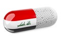 Pill capsule with Iraqi flag. Healthcare in Iraq concept. 3D rendering