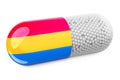 Pill capsule with pansexual flag. 3D rendering