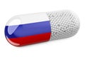 Pill capsule with Russian flag. Healthcare in Russia concept. 3D rendering Royalty Free Stock Photo