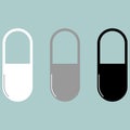 Pill or capsule white grey black icon.