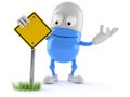 Pill character with blank road sign Royalty Free Stock Photo