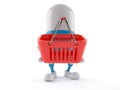 Pill character holding empty shopping basket