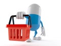 Pill character holding empty shopping basket