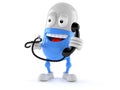 Pill character holding a telephone handset