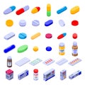 Pill drug icons set, isometric style Royalty Free Stock Photo