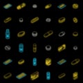 Pill drug icons set vector neon