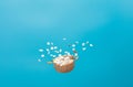 Daily pill drug medicine falling down float in bowl. Many kind of drugs pills medicines to help patient fly to senior. Mixed