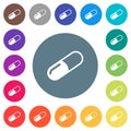 Pill flat white icons on round color backgrounds