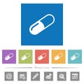 Pill flat white icons in square backgrounds