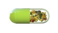 Pill with fruits, conceptual 3D illustration. Biological active additives, vitamins, healthy nutrition concept