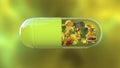 Pill with fruits, conceptual 3D illustration. Biological active additives, vitamins, healthy nutrition concept