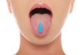 Pill on his tongue hanging out woman Royalty Free Stock Photo