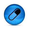 Pill icon on classy splash blue round button illustration