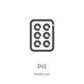 pill icon vector from medicines collection. Thin line pill outline icon vector illustration. Outline, thin line pill icon for