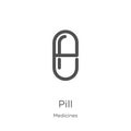 pill icon vector from medicines collection. Thin line pill outline icon vector illustration. Outline, thin line pill icon for