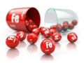 Pill with iron FE element. Dietary supplements. Vitamin capsule