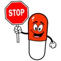 Pill Mascot with Stop Sign Royalty Free Stock Photo