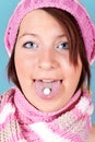 Pill on the tongue Royalty Free Stock Photo