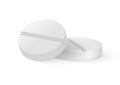 Pill. White medicine tablet. Round vector 3D drugs with shadow. Circle vitamin realistic illustration