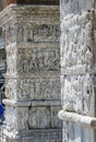 Pillar of Arch of Galerius, sculptural Byzantie marble relief showing battles and triumph, historic early art monument, landmark