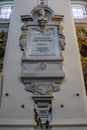 Pillar containing Frederic Chopin`s heart inside the Holy Cross Church in Warsaw, Poland