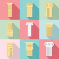 Pillar icon set, flat style Royalty Free Stock Photo