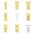 Pillar icon set, flat style Royalty Free Stock Photo