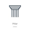 Pillar icon. Thin linear pillar outline icon isolated on white background from greece collection. Line vector pillar sign, symbol Royalty Free Stock Photo