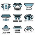 Pillar icons set line color vector Royalty Free Stock Photo