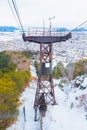 pillar lift at top view of beautiful snow view on nature mountain in japan winter Royalty Free Stock Photo