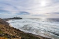 Pillar Point bluffs and Ross Cove on a cloudy winter day, Pacific Ocean coast, California Royalty Free Stock Photo