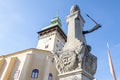 Pillar of Shame in the central square, Metal shackles for chaining people in old Europe, City Hall Austria, Retz,