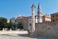 The Pillar of Shame and St Elias`s Church, in Zadar Old Town, Croatia.