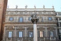 Pillar with statue of lion with wings in Verona