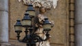 pillar street light and a historic statue, Palermo, Sicily, Italy Royalty Free Stock Photo