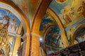 Pillar wall and ceiling painted with religious themes in the main hall of Greek Orthodox Church of Annunciation in the Nazareth