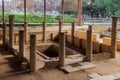 Pillars of Casa del Mitreo and Los Columbarios funeral area. Archaeological museum, Merida, Spain.