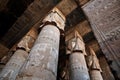 Decorated pillars and ceiling in Dendera temple, Egypt