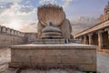 Pillars of a hindu temple with beautiful sky and cloud backdrop, shiva linga at lepakshi temple