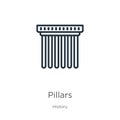 Pillars icon. Thin linear pillars outline icon isolated on white background from history collection. Line vector pillars sign, Royalty Free Stock Photo