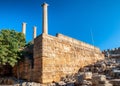 Pillars of Lindos acropolis at Rhodes island in Greece Royalty Free Stock Photo