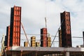 Formwork pillars ready for concrete pouring in construction site Royalty Free Stock Photo