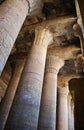 Pillars, reliefs and statue at the Edfu Temple. Nubia, Egypt