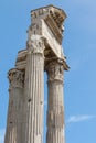 Pillars and ruins of the Vespasian Temple in Forum Romanum