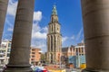 Pillars of the town hall and the Martini tower in Groningen