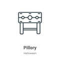 Pillory outline vector icon. Thin line black pillory icon, flat vector simple element illustration from editable halloween concept