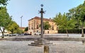 Pillory of Vila Nogueira topped with the iron armillary sphere, Azeitao, Portugal Royalty Free Stock Photo