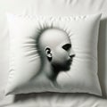 Pillow with head silhouette imprinted in fabric. Royalty Free Stock Photo