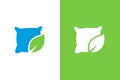 Pillow and leaf logo combination. Comfortable pillow for sleep logotype design template. Royalty Free Stock Photo