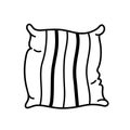 Pillow vector illustration. Black and white striped bedroom accessory. Home cushion for bed, sofa, chair. Soft feather pad. For Royalty Free Stock Photo